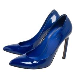 Pre Owned Gucci Royal Blue Patent Leather Pointed-Toe Pumps Size 37.5
