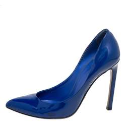 Pre Owned Gucci Royal Blue Patent Leather Pointed-Toe Pumps Size 37.5