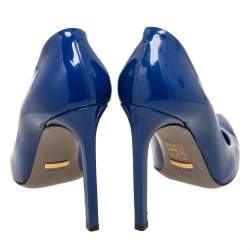 Pre Owned Gucci Royal Blue Patent Leather Pointed-Toe Pumps Size 37.5
