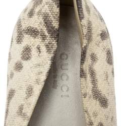 Pre Owned Gucci Grey/Cream Karung Leather Horsebit Ballet Flats Size 38