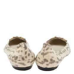 Pre Owned Gucci Grey/Cream Karung Leather Horsebit Ballet Flats Size 38