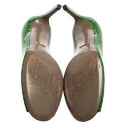 Pre Owned Gucci Green Patent Leather Peep Toe Pumps Size 38