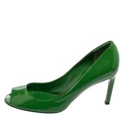 Pre Owned Gucci Green Patent Leather Peep Toe Pumps Size 38