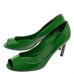 Pre Owned Gucci Green Patent Leather Peep Toe Pumps Size 38