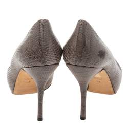 Gucci Grey Snakeskin Leather Peep-Toe Platform Pumps Size 38