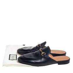 Pre Owned Gucci Black Leather Princetown Flat Mules Size 39.5