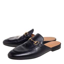 Pre Owned Gucci Black Leather Princetown Flat Mules Size 39.5
