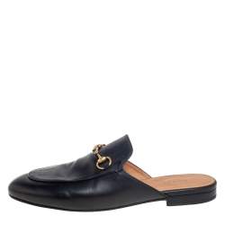 Pre Owned Gucci Black Leather Princetown Flat Mules Size 39.5