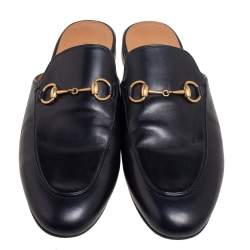 Pre Owned Gucci Black Leather Princetown Flat Mules Size 39.5