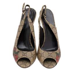 مملوكة مسبقًا صندل غوتشي تاتو كانفاس سوبريم جي جي بني / بيج بفتحة كعب مقاس 38