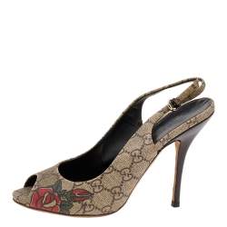 مملوكة مسبقًا صندل غوتشي تاتو كانفاس سوبريم جي جي بني / بيج بفتحة كعب مقاس 38