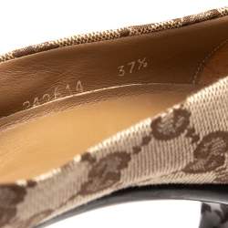 Pre Owned Gucci Brown/Beige GG Canvas  Bow Pumps Size 37.5