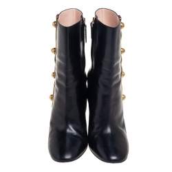 Pre Owned Gucci Black Leather Embellished Web Detail Ankle Length Boots Size 41