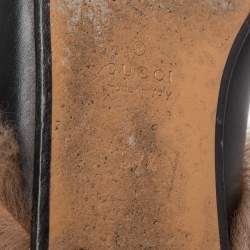 مملوكة مسبقًا حذاء فلات سلايد غوتشي برنس تاون هورسبيت فرو وجلد أسود مقاس 37.5