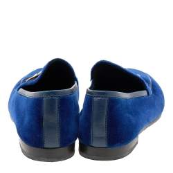 Pre Owned حذاء لوفرز غوتشي جوردان قطيفة أزرق مزين هورسبيت مقاس 39