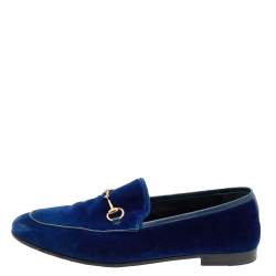 Pre Owned حذاء لوفرز غوتشي جوردان قطيفة أزرق مزين هورسبيت مقاس 39