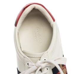 مملوكة مسبقًا Gucci White Leather And Bee Web Detail New Ace Crystal Embellished Platform Sneakers Size 36