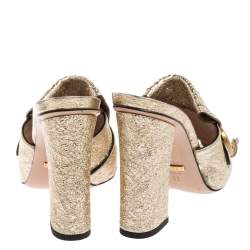 Pre Owned صندل سلايد غوتشي جلد مجعد ذهبي جي جي مارمونت بشراشيب مقاس 39