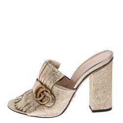 Pre Owned صندل سلايد غوتشي جلد مجعد ذهبي جي جي مارمونت بشراشيب مقاس 39