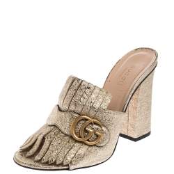 Pre Owned صندل سلايد غوتشي جلد مجعد ذهبي جي جي مارمونت بشراشيب مقاس 39