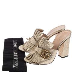 Pre Owned صندل سلايد غوتشي جلد مجعد ذهبي جي جي مارمونت بشراشيب مقاس 39