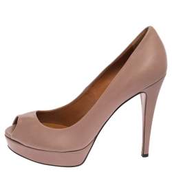 Gucci Dusty Pink Leather Betty Peep Toe Pumps Size 39