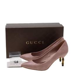 Pre Owned حذاء كعب عالي غوتشي كريستين جلد غوتشيسيما وردي باهت كعب بامبو مقاس 35.5