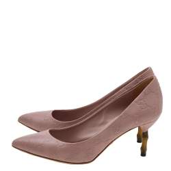 Pre Owned حذاء كعب عالي غوتشي كريستين جلد غوتشيسيما وردي باهت كعب بامبو مقاس 35.5