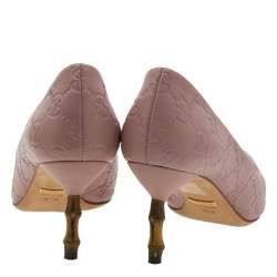 Gucci Pale Pink Guccissima Leather Kristen Bamboo Heel Pumps Size 35.5