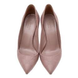 Pre Owned حذاء كعب عالي غوتشي كريستين جلد غوتشيسيما وردي باهت كعب بامبو مقاس 35.5