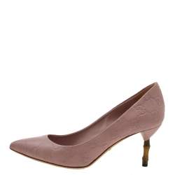 Gucci Pale Pink Guccissima Leather Kristen Bamboo Heel Pumps Size 35.5