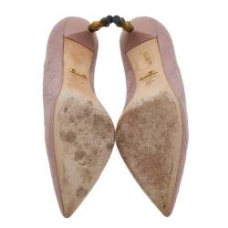 Pre Owned حذاء كعب عالي غوتشي كريستين جلد غوتشيسيما وردي باهت كعب بامبو مقاس 35.5