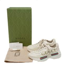 مملوكة مسبقًا Gucci Off White Leather Rhyton Sneaker Size 37.5