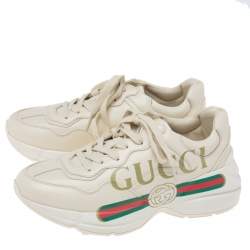 مملوكة مسبقًا Gucci Off White Leather Rhyton Sneaker Size 37.5