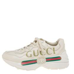 مملوكة مسبقًا Gucci Off White Leather Rhyton Sneaker Size 37.5
