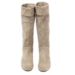 Pre Owned Gucci Grey Suede Knee High Boots Size 36.5