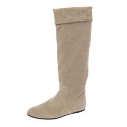 Pre Owned Gucci Grey Suede Knee High Boots Size 36.5
