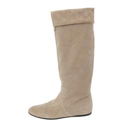 Pre Owned Gucci Grey Suede Knee High Boots Size 36.5