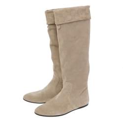 Pre Owned Gucci Grey Suede Knee High Boots Size 36.5