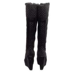 Pre Owned Gucci Black Microguccissima Suede Knee Length Boots Size 37.5
