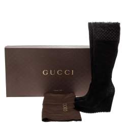 Pre Owned Gucci Black Microguccissima Suede Knee Length Boots Size 37.5