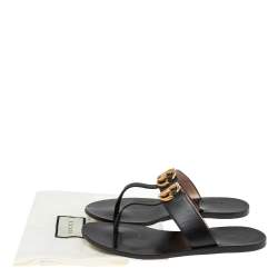 Pre Owned Gucci Black Leather GG Marmont Flat Thong Sandals Size 35.5