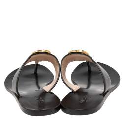 Pre Owned Gucci Black Leather GG Marmont Flat Thong Sandals Size 35.5