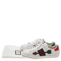 مملوكة مسبقًا حذاء رياضي غوتشي إيس أرو جلد أبيض بعنق منخفض بأبليك مقاس 37.5