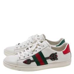 مملوكة مسبقًا حذاء رياضي غوتشي إيس أرو جلد أبيض بعنق منخفض بأبليك مقاس 37.5