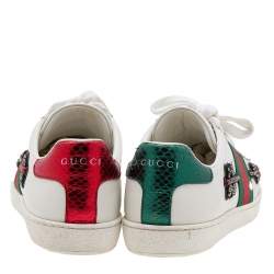 مملوكة مسبقًا حذاء رياضي غوتشي إيس أرو جلد أبيض بعنق منخفض بأبليك مقاس 37.5