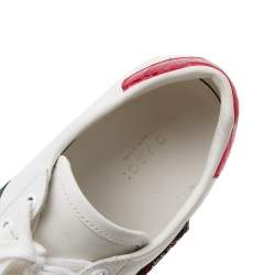 مملوكة مسبقًا حذاء رياضي غوتشي إيس أرو جلد أبيض بعنق منخفض بأبليك مقاس 37.5