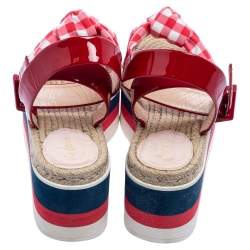 مملوكة مسبقًا صندل إسبادريل غوتشي صفير جلد لامع وقماش جينغام ثلاثي اللون بنعل سميك مقاس  42