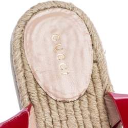 مملوكة مسبقًا صندل إسبادريل غوتشي صفير جلد لامع وقماش جينغام ثلاثي اللون بنعل سميك مقاس  42