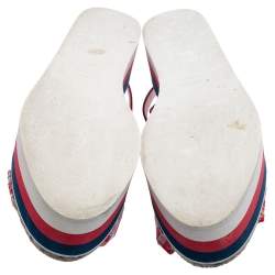 مملوكة مسبقًا صندل إسبادريل غوتشي صفير جلد لامع وقماش جينغام ثلاثي اللون بنعل سميك مقاس  42